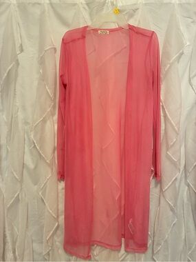 Sheer Pink Long Open Cardigan